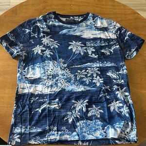 Ralph Lauren Blue and White Tropical Tee